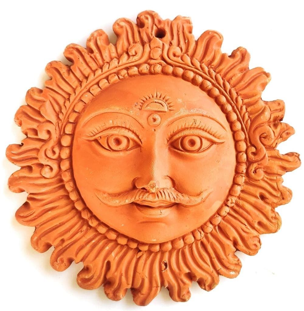 Handmade terracotta wall hanging of Lord Sun (Surya Dev)