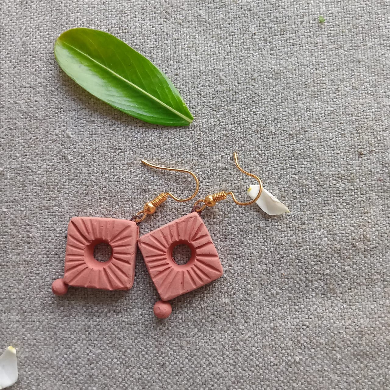 Sunburst square terracotta drop earrings