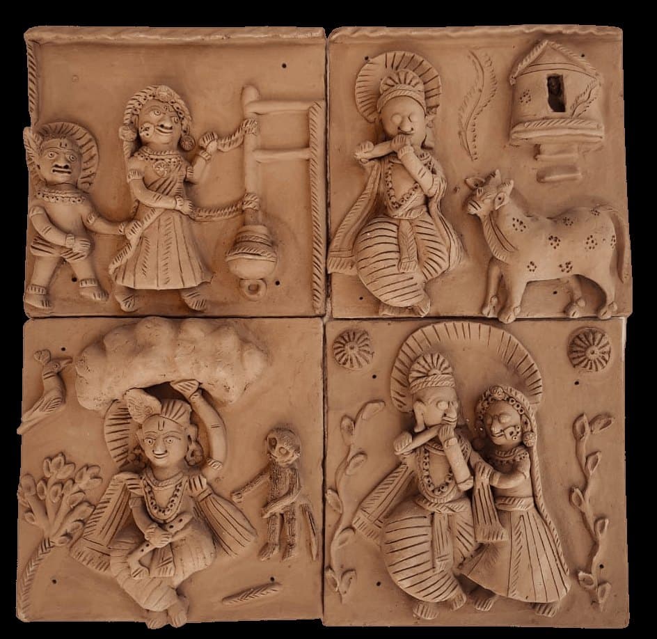 Set of four terracotta plaques depicting Krishna's Maya