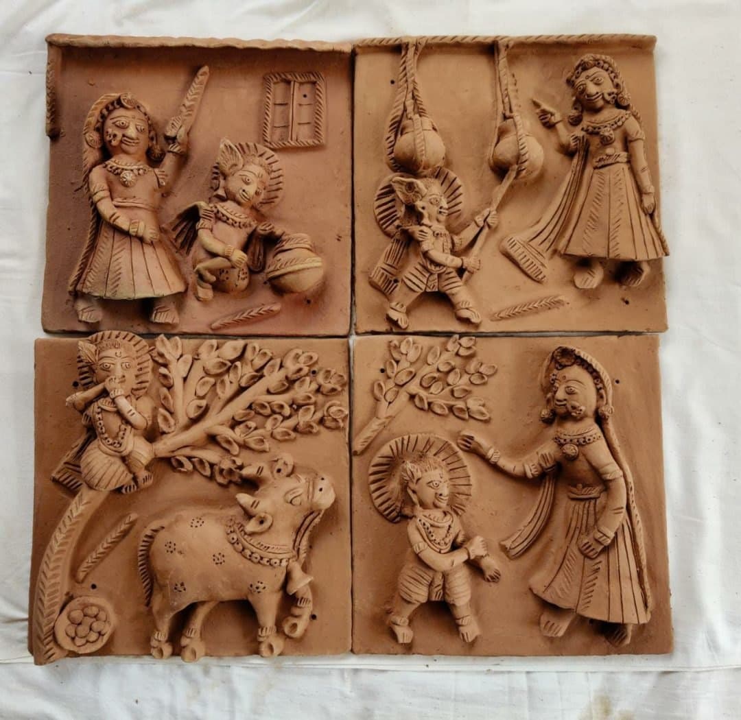 Little Krishna's tales miniature clay plaques