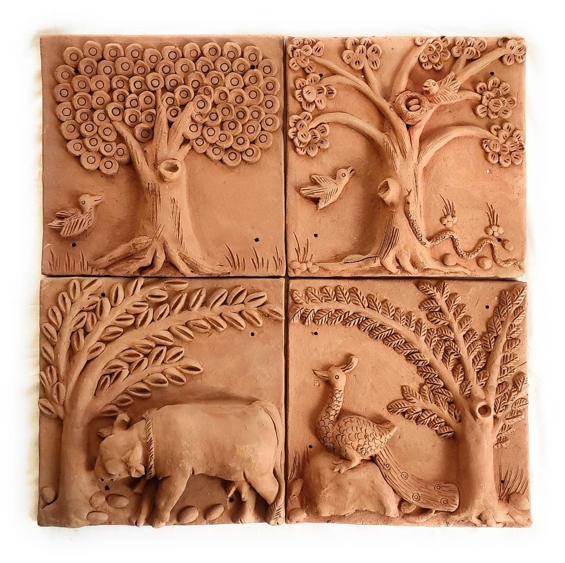 Set of four mesmerising Molela terracotta plaques