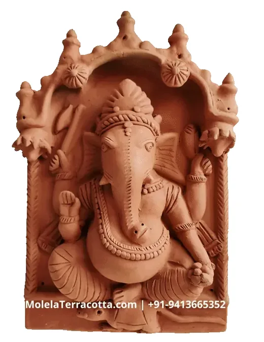 Handcrafted traditional Molela terracotta votive plaques and deities featuring Ganesha, Devnarayan, Bhairava, and Durga