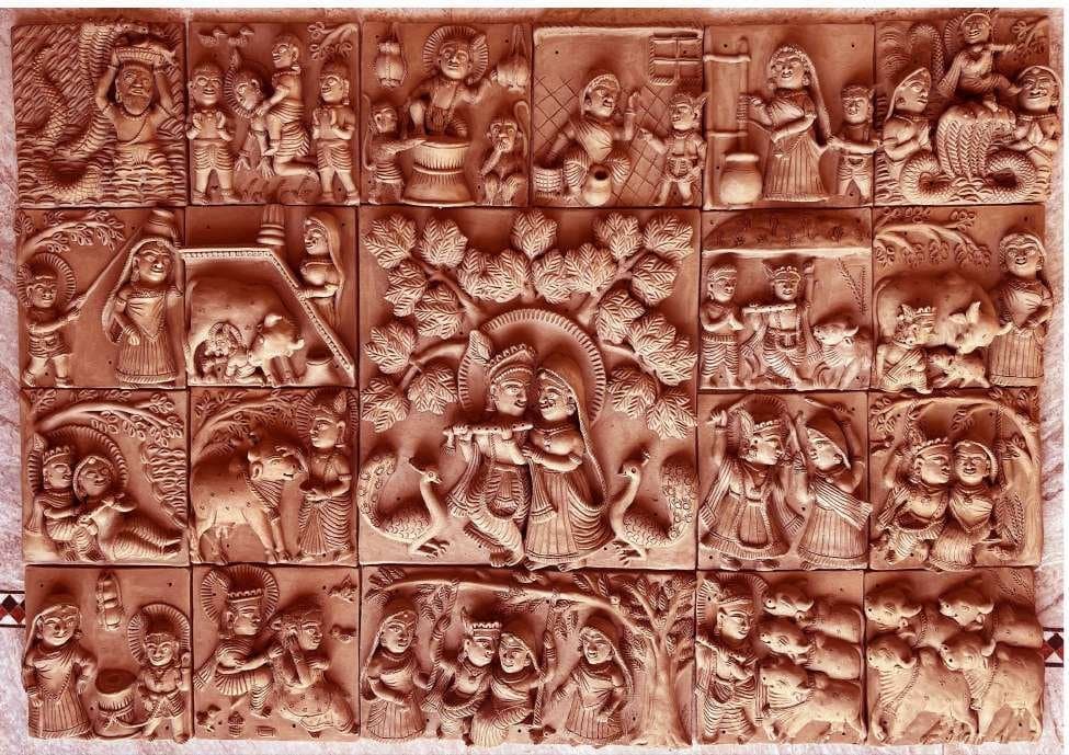 Stage 8: The final kiln-baked terracotta mural exhibit — Kanha: Radha Ki Aankhon Se