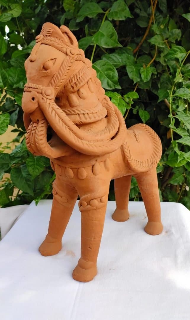 Handmade Molela terracotta votive clay horse figure