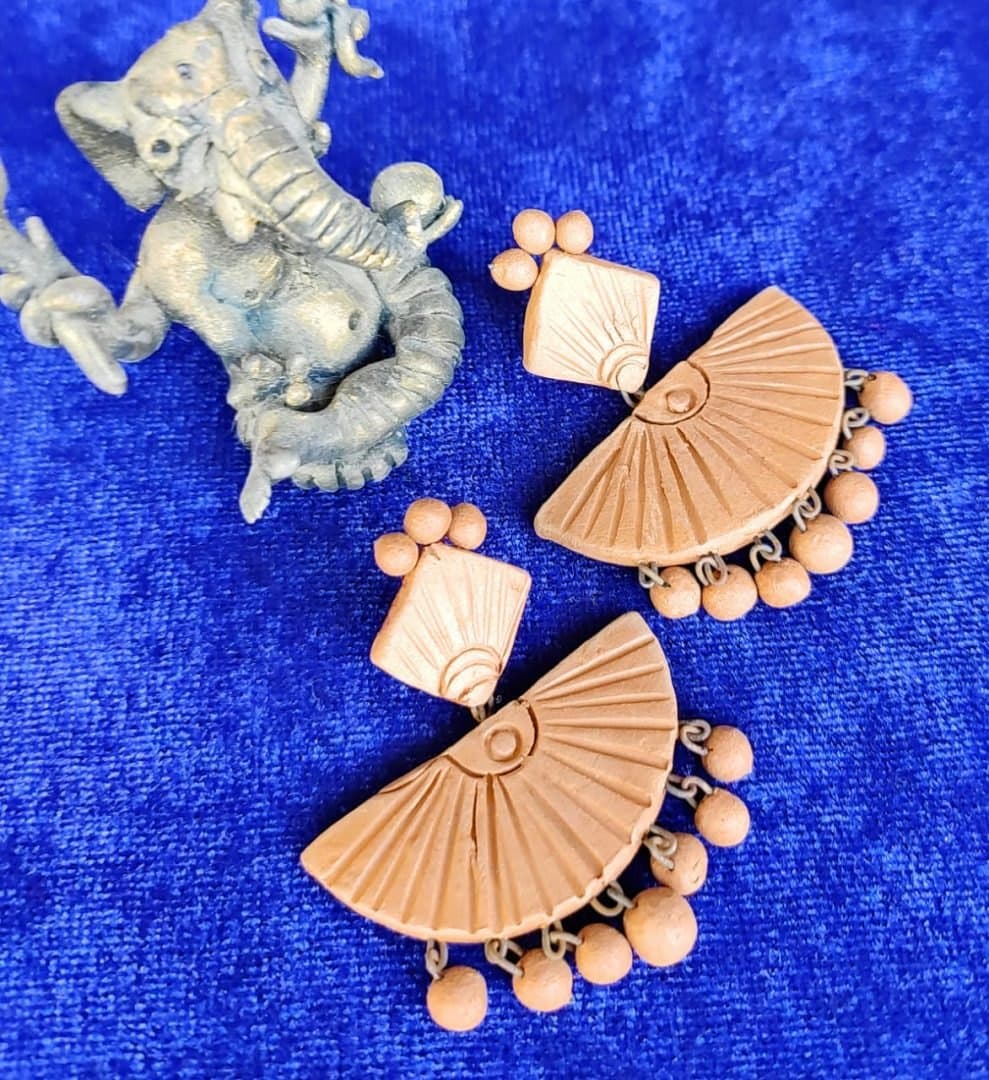Antique fan shaped terracotta earrings