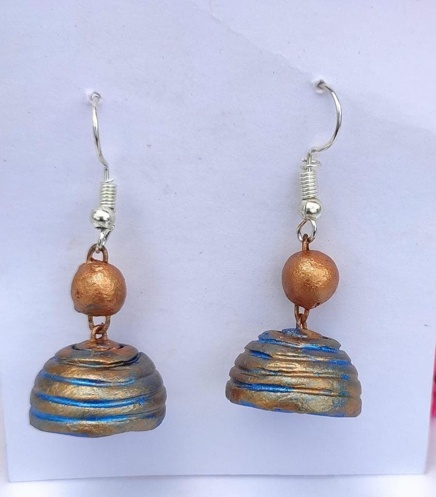 Aquatic golden terracotta jhumka earrings