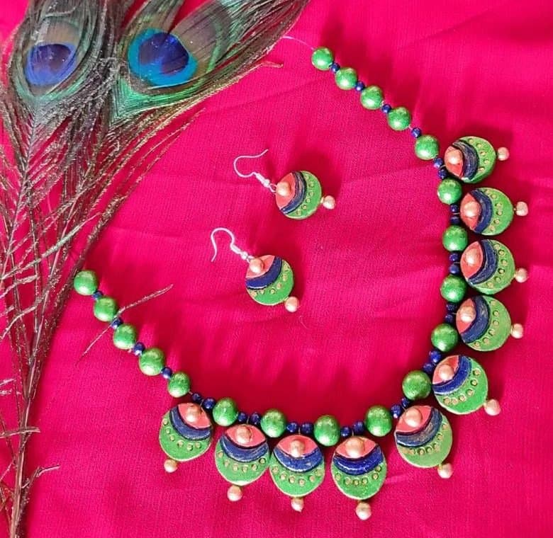 Peacock eye terracotta clay necklace set